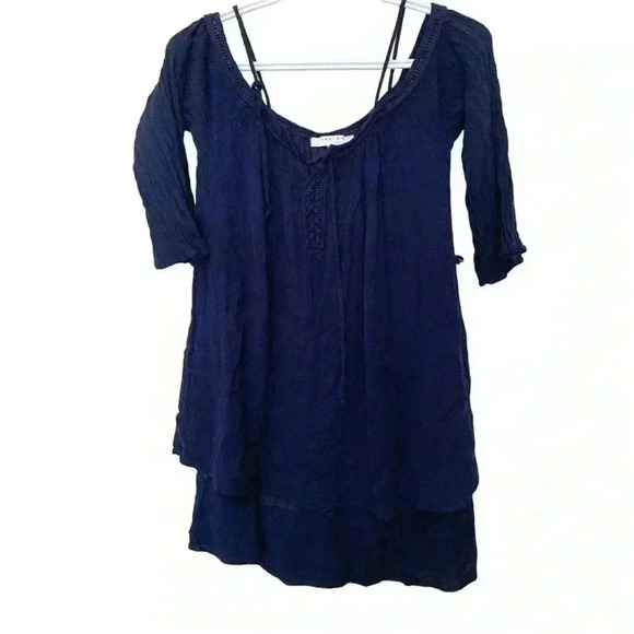 Favlux Boho crinkle fabric, open shoulder tunic in navy blue - Picture 1 of 7